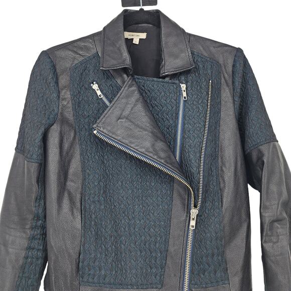 Helmut Lang Black Asymmetrical Zip Leather and Knit Moto Jacket Size Small - Picture 2 of 7